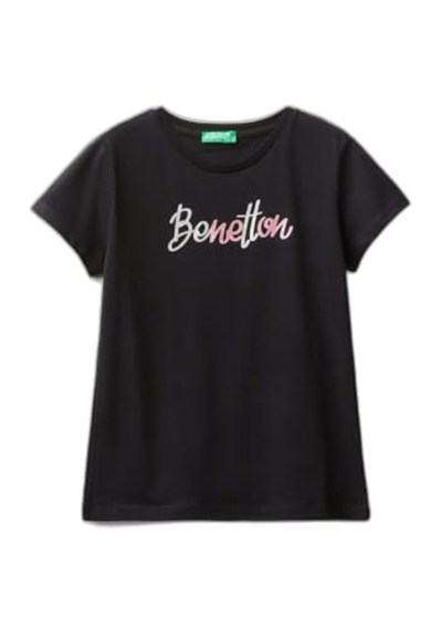 United Colors of Benetton Önü Parlak Logo Baskılı Bisiklet Yaka Kısa Kollu T-Shirt T-Shirt Kız çocuk