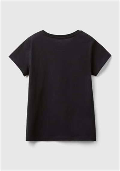 United Colors of Benetton Önü Parlak Logo Baskılı Bisiklet Yaka Kısa Kollu T-Shirt T-Shirt Kız çocuk
