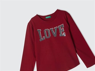 United Colors of Benetton Önü Pullu Baskı Detaylı Etek Ucu Yuvarlak Uzun Kollu T-Shirt T-Shirt Kız çocuk