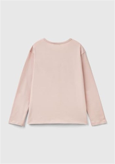 United Colors of Benetton Önü Pullu Logo İşlemeli Bisiklet Yaka Uzun Kollu T-Shirt Kız Çocuk T-Shirt