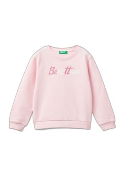 United Colors of Benetton Önü Simli Logo Baskılı Normal Kesim Bisiklet Yaka Sweatshirt Sweatshirt Kız çocuk