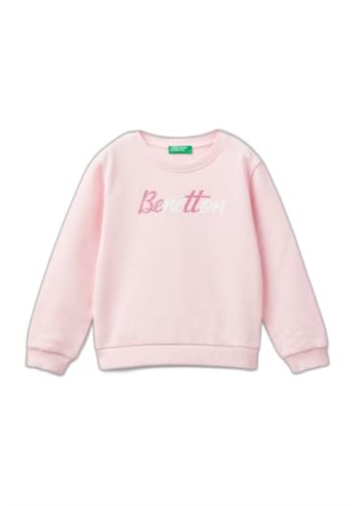 United Colors of Benetton Önü Simli Logo Baskılı Normal Kesim Bisiklet Yaka Sweatshirt Sweatshirt Kız çocuk