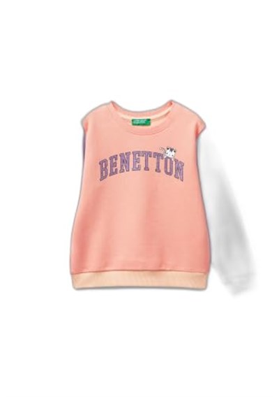 United Colors of Benetton Önü Simli Logo Baskılı Normal Kesim Bisiklet Yaka Sweatshirt Sweatshirt Kız çocuk