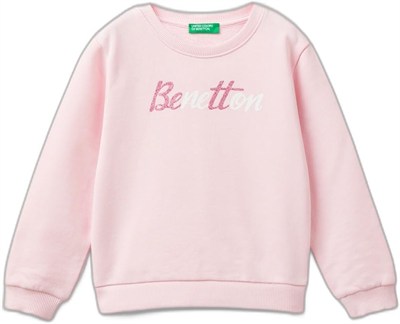 United Colors of Benetton Önü Simli Logo Baskılı Normal Kesim Bisiklet Yaka Sweatshirt Sweatshirt Kız çocuk
