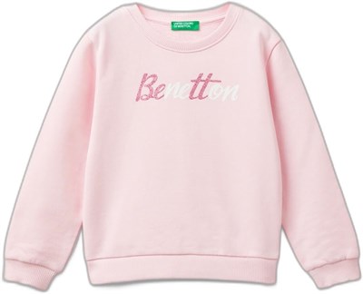United Colors of Benetton Önü Simli Logo Baskılı Normal Kesim Bisiklet Yaka Sweatshirt Sweatshirt Kız çocuk
