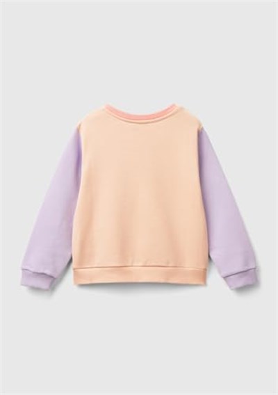 United Colors of Benetton Önü Simli Logo Baskılı Normal Kesim Bisiklet Yaka Sweatshirt Sweatshirt Kız çocuk