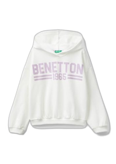 United Colors of Benetton Önü Su Bazlı Logo Baskılı Kapüşonlu Sweatshirt Kapüşonlu Sweatshirt Kız çocuk
