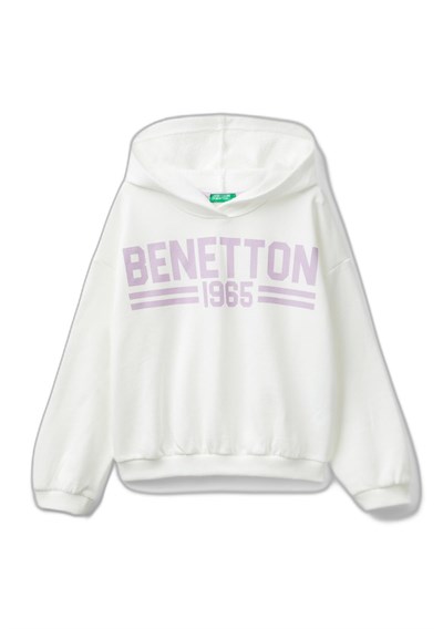 United Colors of Benetton Önü Su Bazlı Logo Baskılı Kapüşonlu Sweatshirt Kapüşonlu Sweatshirt Kız çocuk