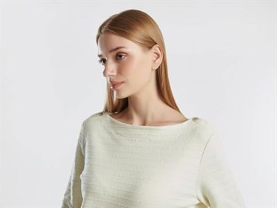 United Colors of Benetton Pamuk Karışımlı Omzu Düğme Detaylı Kayık Yaka Kısa Sweatshirt Sweatshirt Kadın