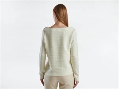 United Colors of Benetton Pamuk Karışımlı Omzu Düğme Detaylı Kayık Yaka Kısa Sweatshirt Sweatshirt Kadın