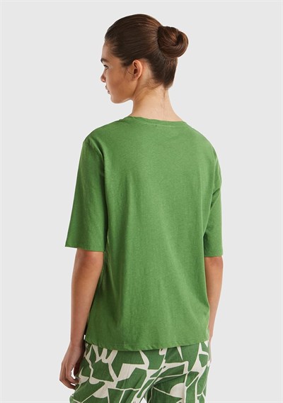 United Colors of Benetton Pamuk Keten Karışımlı V Yaka Rahat Kesim T-Shirt T-Shirt Kadın