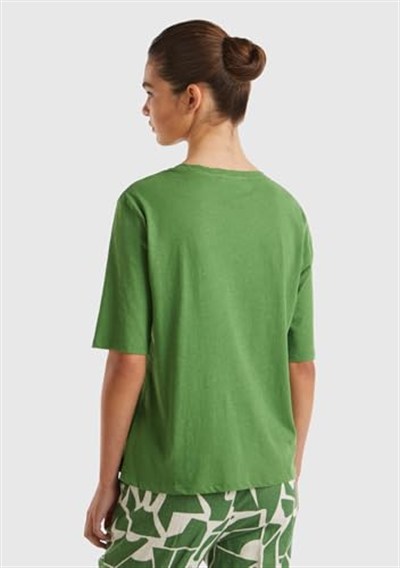 United Colors of Benetton Pamuk Keten Karışımlı V Yaka Rahat Kesim T-Shirt T-Shirt Kadın