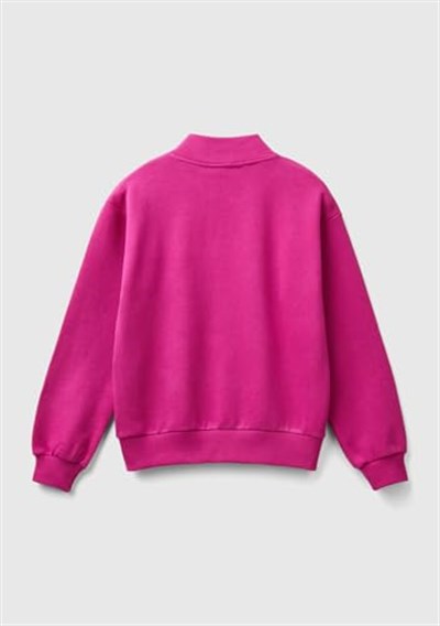 United Colors of Benetton Parıltılı Logo Baskılı Fermuarlı Cepli Yüksek Yaka Sweatshirt Sweatshirt Kız çocuk