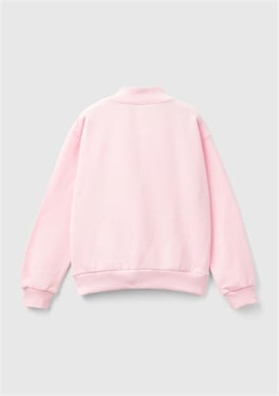 United Colors of Benetton Parıltılı Logo Baskılı Fermuarlı Cepli Yüksek Yaka Sweatshirt Sweatshirt Kız çocuk