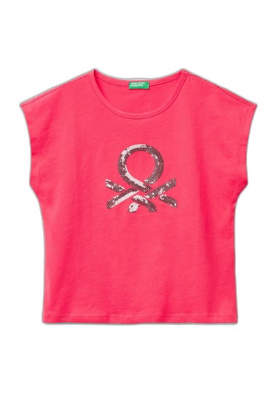 United Colors of Benetton Payetli Benetton Yazılı Yaz T-Shirt T-Shirt Kız çocuk