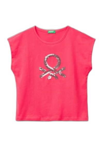 United Colors of Benetton Payetli Benetton Yazılı Yaz T-Shirt T-Shirt Kız çocuk