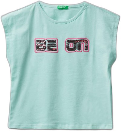 United Colors of Benetton Payetli Benetton Yazılı Yaz T-Shirt T-Shirt Kız çocuk