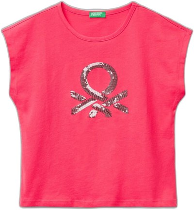 United Colors of Benetton Payetli Benetton Yazılı Yaz T-Shirt T-Shirt Kız çocuk