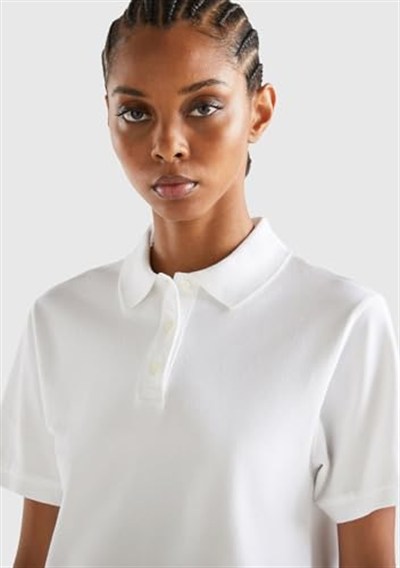 United Colors of Benetton Streç Pamuklu Sol Altı Logo Baskılı Polo T-Shirt Polo T-Shirt Kadın