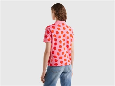 United Colors of Benetton Streç Pamuklu Göğsü Logo İşlemeli Tamamı Desenli Polo T-Shirt Polo T-Shirt Kadın