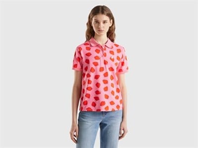 United Colors of Benetton Streç Pamuklu Göğsü Logo İşlemeli Tamamı Desenli Polo T-Shirt Polo T-Shirt Kadın