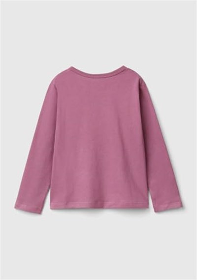 United Colors of Benetton Su Bazlı Baskılı ve İşlemeli Logolu Uzun Kollu T-Shirt Kız Çocuk T-Shirt, Gül Kurusu, 82
