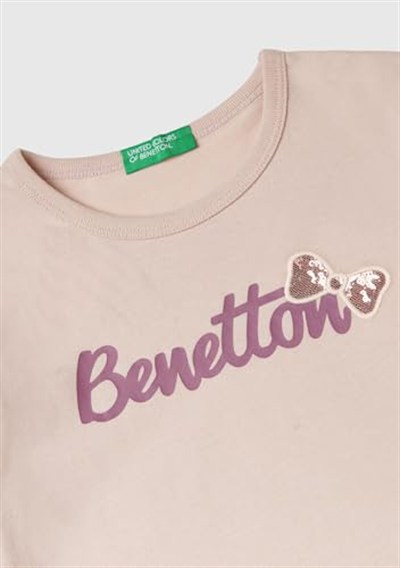 United Colors of Benetton Su Bazlı Baskılı ve İşlemeli Logolu Uzun Kollu T-Shirt T-Shirt Kız çocuk