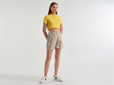 United Colors of Benetton Yarım Logolu Crop Polo T-Shirt Kadın