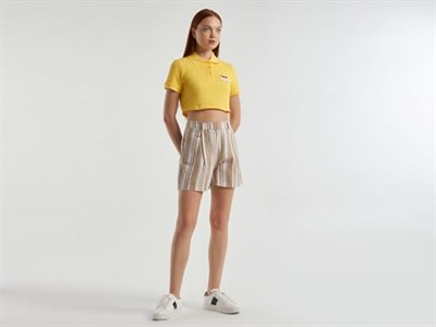 United Colors of Benetton Yarım Logolu Crop Polo T-Shirt Kadın