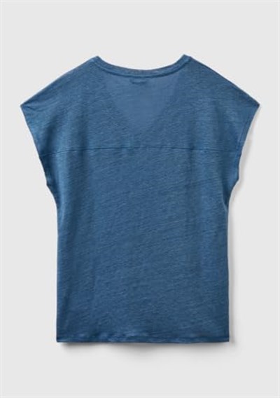 United Colors of Benetton%100 Keten Rahat Kalıp Derin V Yaka Kolsuz T-Shirt T-Shirt Kadın