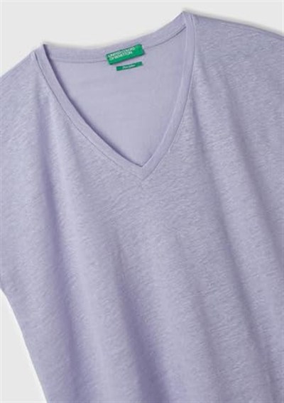 United Colors of Benetton%100 Keten Rahat Kalıp Derin V Yaka Kolsuz T-ShirtT-ShirtKadın