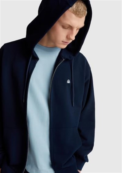 United Colors of Benetton%100 Pamuk Dar Kesim Fermuarlı Kapüşonlu Sweatshirt Kapüşonlu Sweatshirt Erkek