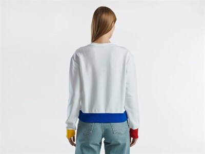 United Colors of Benetton%100 Pamuk Önü Logo Baskılı Ribanalı Bisiklet Yaka Sweatshirt Sweatshirt Kadın