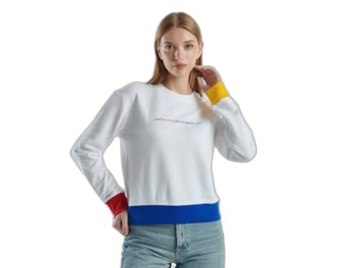 United Colors of Benetton%100 Pamuk Önü Logo Baskılı Ribanalı Bisiklet Yaka Sweatshirt Sweatshirt Kadın