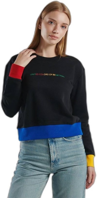 United Colors of Benetton%100 Pamuk Önü Logo Baskılı Ribanalı Bisiklet Yaka Sweatshirt Sweatshirt Kadın