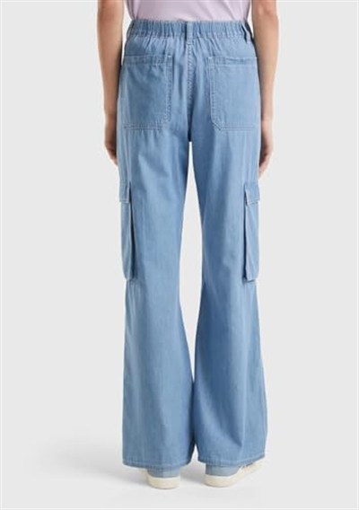 United Colors of Benetton%100 Pamuk Yama Cepli Kemer Delikli Denim Kargo Pantolon Pantolon Kadın