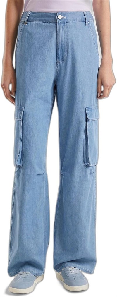 United Colors of Benetton%100 Pamuk Yama Cepli Kemer Delikli Denim Kargo Pantolon Pantolon Kadın