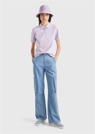 United Colors of Benetton%100 Pamuk Yama Cepli Kemer Delikli Denim Kargo Pantolon Pantolon Kadın