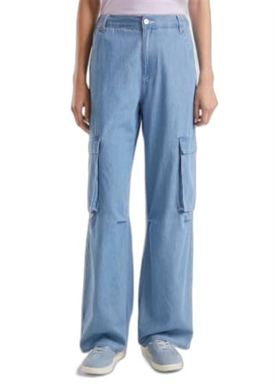 United Colors of Benetton%100 Pamuk Yama Cepli Kemer Delikli Denim Kargo Pantolon Pantolon Kadın