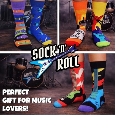United Oddsocks - Çorap n Roll - 6lı Kutu Renkli Karışık ve Eşleştir Rock and Roll Çorapları Erkekler için, UK 6-11 | EUR 39-46 | US 7-12. Eğlenceli ve İlginç Doğum Günü, Noel, Erkekler için Babalar 