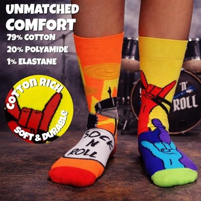 United Oddsocks - Çorap n Roll - 6lı Kutu Renkli Karışık ve Eşleştir Rock and Roll Çorapları Erkekler için, UK 6-11 | EUR 39-46 | US 7-12. Eğlenceli ve İlginç Doğum Günü, Noel, Erkekler için Babalar 