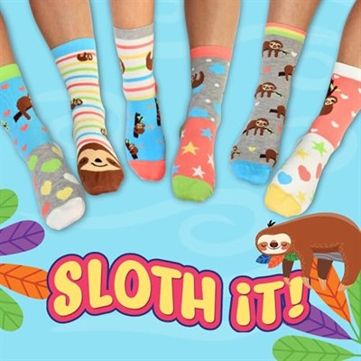 United Oddsocks Sloth It Kadın Hediye Kutusu – Kadınlar için 6 Renkli Tek Çorap – UK 4-8, EUR 37-42, US 6,5-10,5 – Rahatlatıcı Tembel Temalı Çoraplar Karıştırma ve Eşleştirme için – Sevimli, İlginç