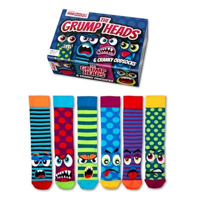 United Oddsocks The Grump Heads Hediye Kutusu – 6 Kaba Karışık ve Eşleşen Tuhaf Çorap Erkekler İçin – UK 6–11, EUR 39–46, US 7–12 – Renkli Canavar Temalı Yenilikçi Çoraplar – Doğum Günü, Noel ve Daha 