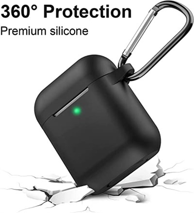 URUCHI AirPods 1/2. Nesil ile Uyumlu İnce ve Hafif Silikon Kılıf, Yumuşak Esnek Tasarım, Anahtarlıklı, Kablolu ve Kablosuz Şarj Uyumlu, Günlük Kullanım Aksesuarı – Siyan (A1523 A1722 A1602 A2031 A2032