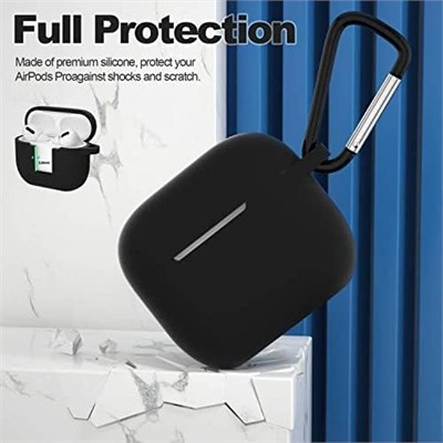 URUCHI AirPods 3. Nesil ile Uyumlu İnce ve Hafif Silikon Kılıf, Yumuşak Esnek Tasarım, Anahtarlıklı, Kablolu ve Kablosuz Şarj Uyumlu – Siyah (A2564 A2565 A2566)