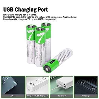 USB AAA Lityum iyon Şarj Edilebilir Pil, Yüksek Kapasiteli 1.5V 750mWh Şarj Edilebilir AAA Pil, 1 H Hızlı Şarj, C Tipi Bağlantı Noktası Kablosu ile 1200 Döngü, Sabit Çıkış, 4lü Paket (4 AAA)…