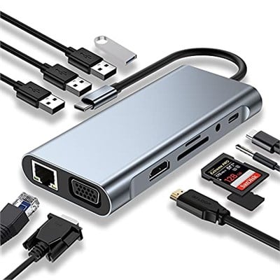 USB C HUB, Yerleştirme İstasyonu, 11i 1 arada USB C Adaptörü, 4K HDMI, VGA, USB 3.0 Bağlantı Noktaları, C Tipi PD, Gigablit Ethernet RJ45, SD/TF Kartları, 3,5 mm AUX, MacBook Pro/Air ile Uyumlu, Daha