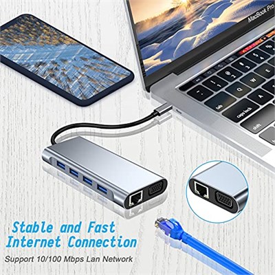USB C HUB, Yerleştirme İstasyonu, 11i 1 arada USB C Adaptörü, 4K HDMI, VGA, USB 3.0 Bağlantı Noktaları, C Tipi PD, Gigablit Ethernet RJ45, SD/TF Kartları, 3,5 mm AUX, MacBook Pro/Air ile Uyumlu, Daha