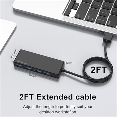 USB Hub, Multiport USB Splitter Adaptörü, 2 ft Uzun Kablo USB 3.0 Hub, Dizüstü Bilgisayar, PC, iMac, Surface Pro, MacBook, Mac Pro, Flash Sürücü, XPS, Fare, HDD için USB Genişletici