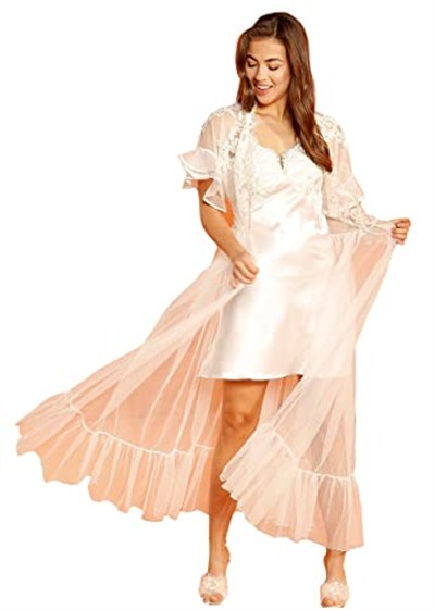 USL Saten Uzun Gecelik, Dantel İşlemeli Uzun Sabahlık Tül, Babydoll, Şort ve Pijama 6 parça Set Kadın, Barina 8699